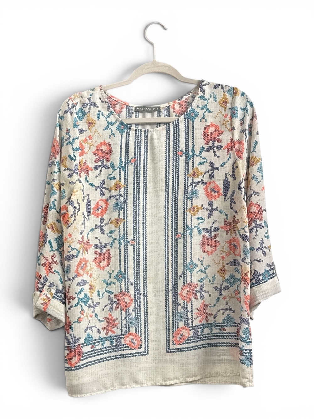 Brixon Ivy Cream Floral Embroidered Boxy Tunic
